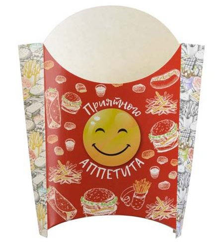 Коробка для картофеля фри Оригамо "Smile", 100 г, с рисунком, в упаковке 500 штук  #1