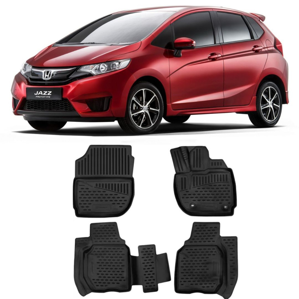 Коврики 3D для салона Honda Fit хэтчбек (Европа) правый руль 2013-2024 из полиуретана. Коврики салона #1