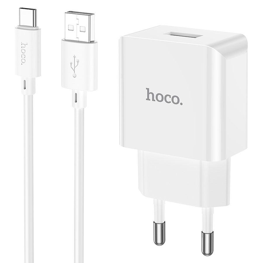 Сетевое зарядное устройство HOCO C106A 1xUSB с Кабелем USB - Type-C, 2.1A, 10.5W, белый  #1