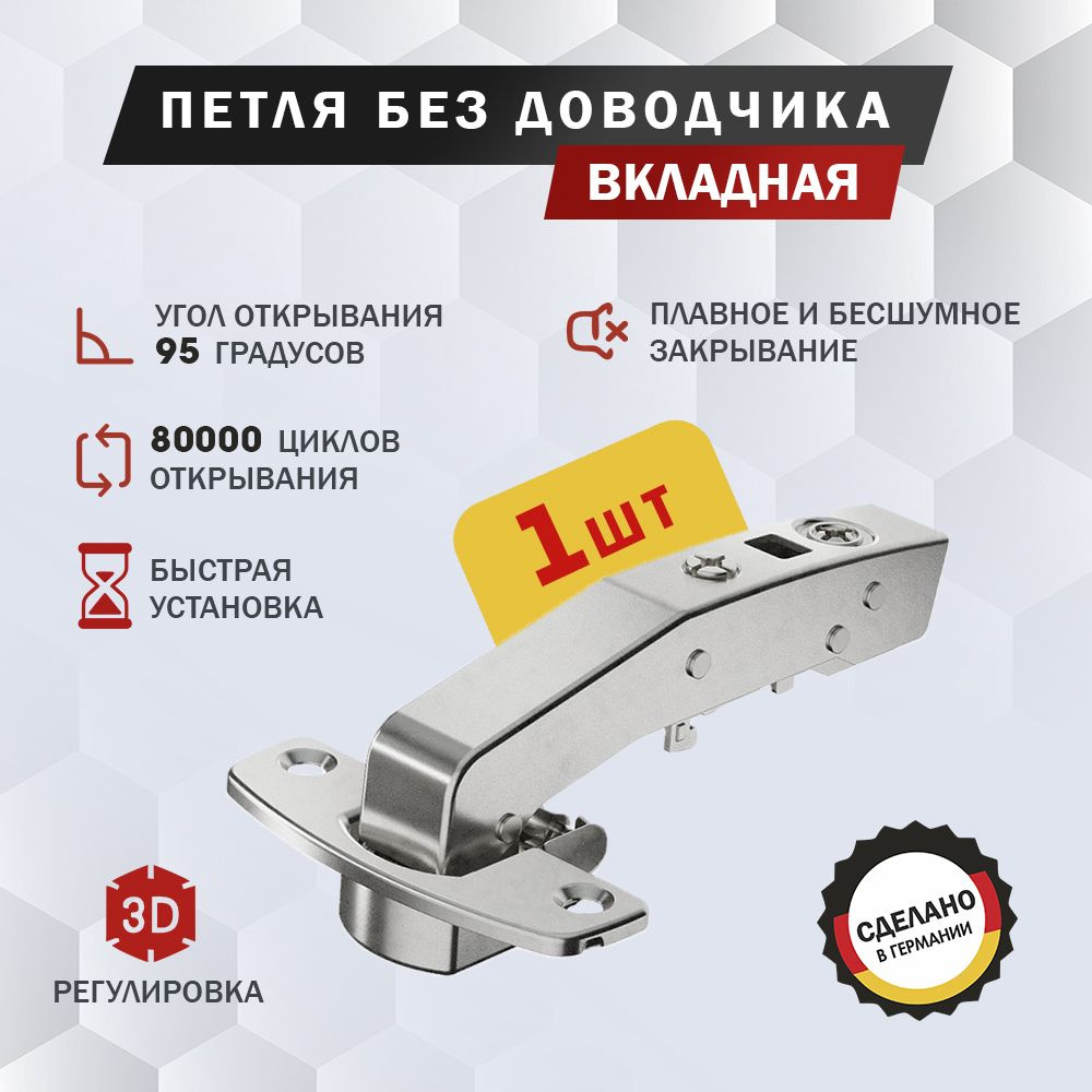 Петля мебельная Hettich Sensys 8669 вкладная, угол открывания 95 градусов, Clip-on, для фальшпанели без #1