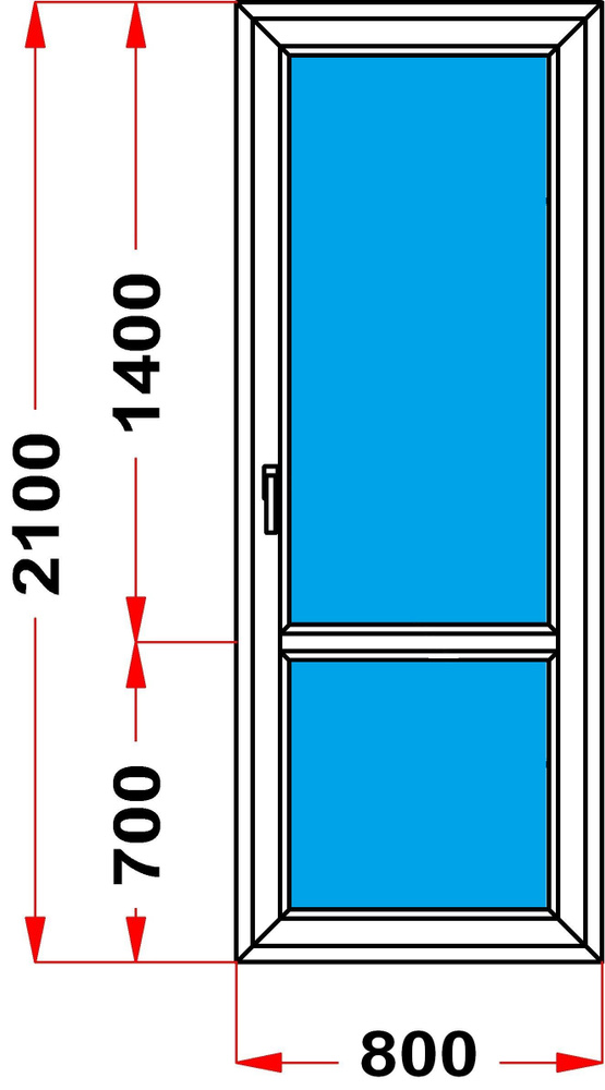 Балконная дверь 60 мм (2100 x 800) 54, с поворотной створкой, стеклопакет 2 стекла  #1
