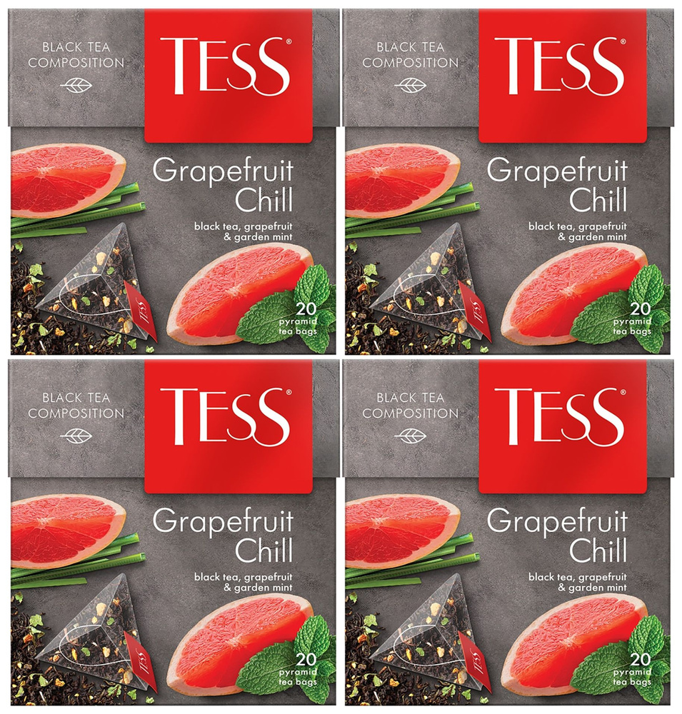 Чай черный в пирамидках Tess Grapefruit Chill, 20 пакетиков х 4шт. Грейпфрут и мята  #1