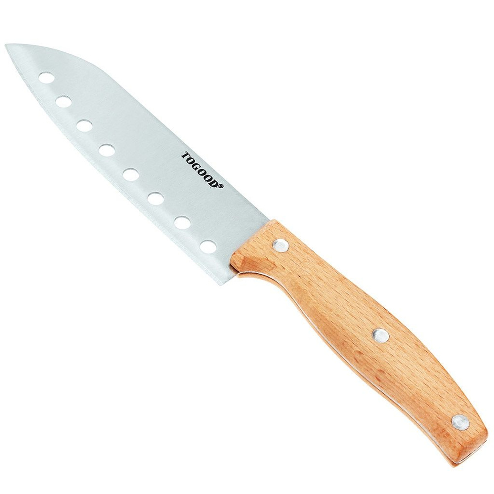 Нож кухонный КНР Синьор 160 мм, из нержавеющей стали, широкое лезвие с отверстиями, деревянная ручка, #1