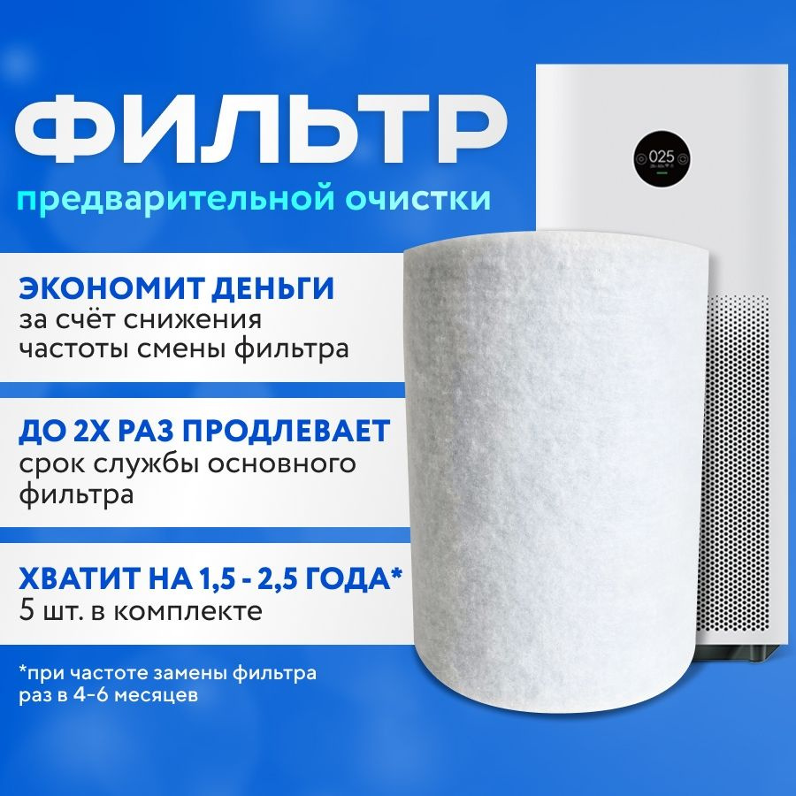 Фильтр для очистителя воздуха Xiaomi mi air purifier PRO H предварительной очистки, одноразовый 5 шт. #1