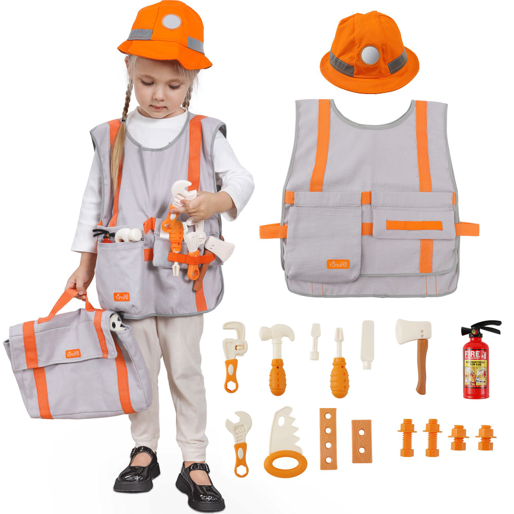 Детский набор инструментов с костюмом строителя Tumama 18 предметов  #1