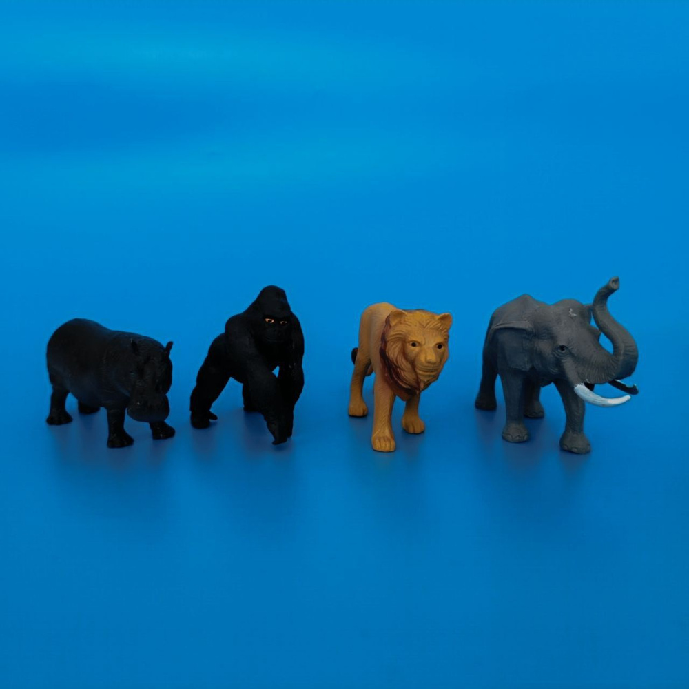 Фигурки животных Африка 4шт (Слон, Бегемот, Горилла, Лев)  #1