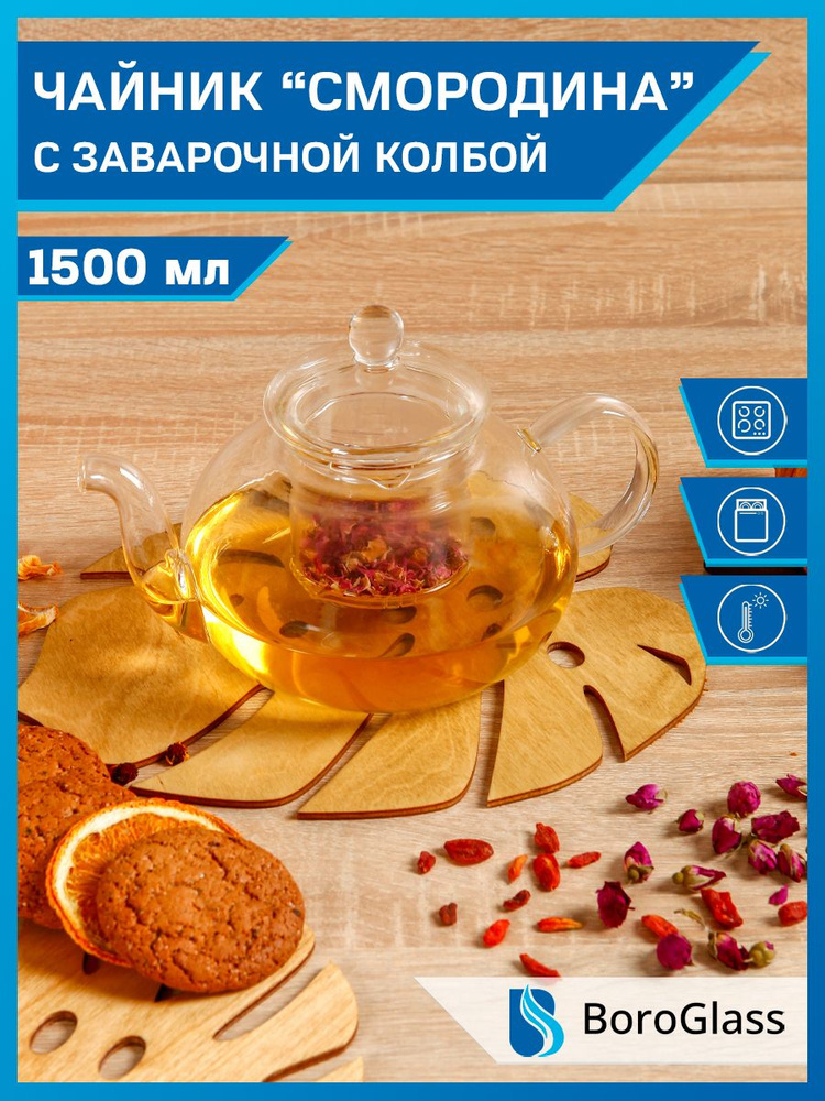 BoroGlass Чайник заварочный "для дома и дачи", 1500 мл #1