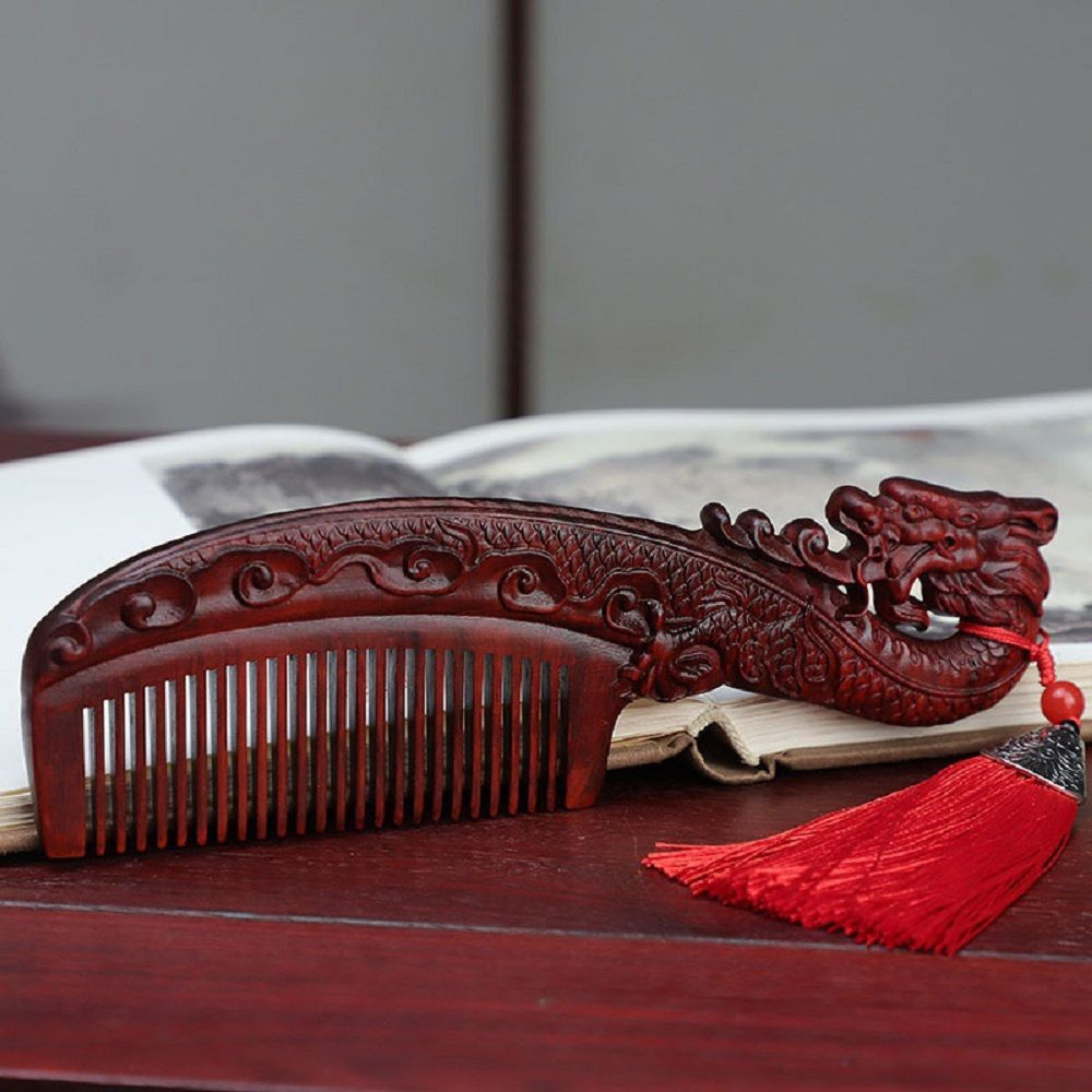 Деревянная расческа с китайским драконом, сандал (18*5.5*1.3 см)  #1