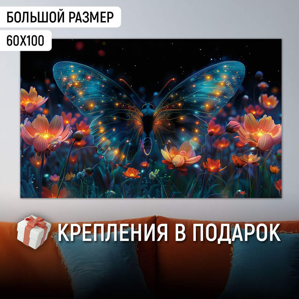 ДоброДаров Картина "Бабочка и цветы", 100  х 60 см #1