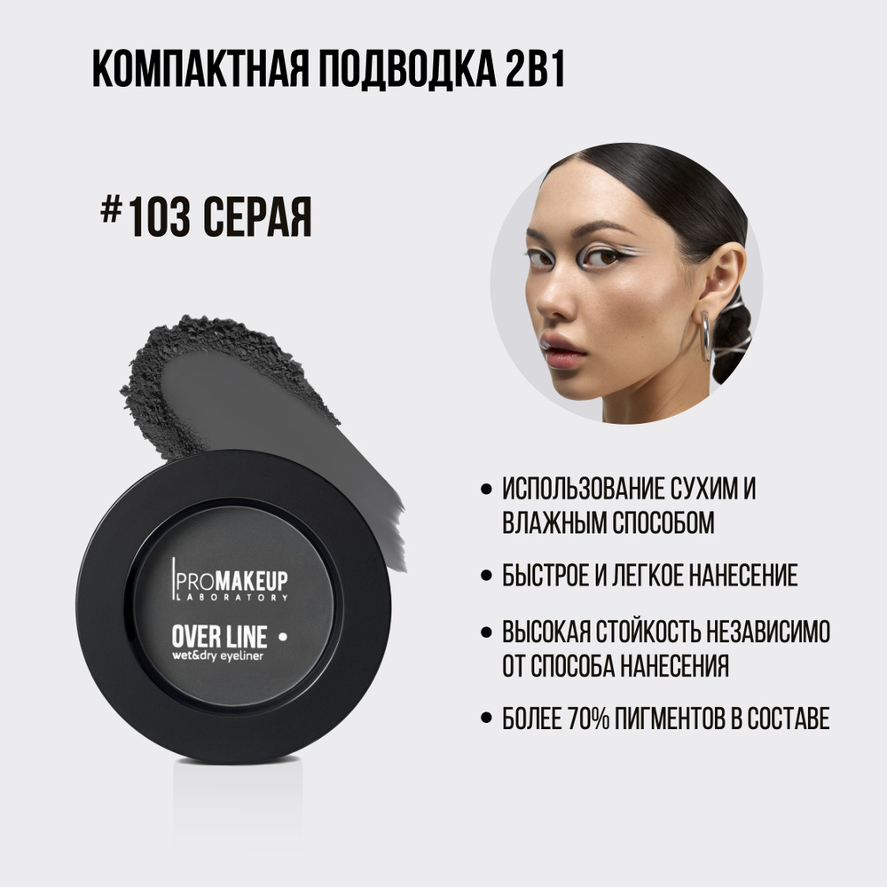 PROMAKEUP Laboratory OVER LINE wet & dry eyeliner, компактная подводка для глаз 2 в 1, #103 серая, 3,8г #1