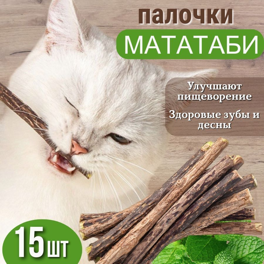 Палочки мататаби для чистки десен и зубов, игрушка для кошек 15 шт  #1