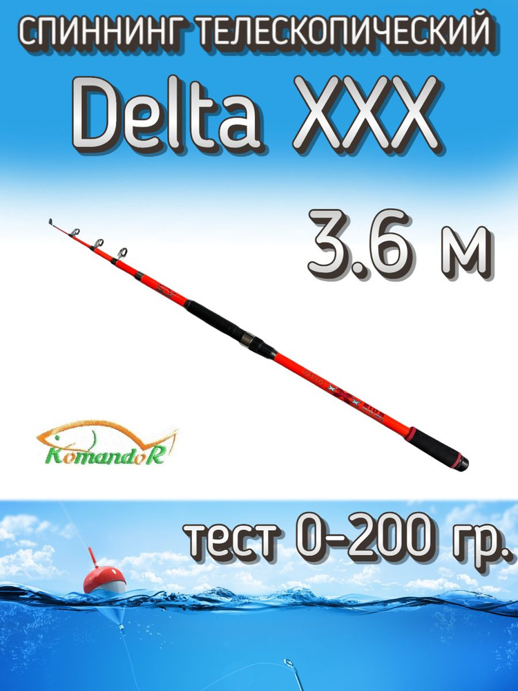 Спиннинг Komandor телескопический Delta XXX красный, тест 0-200 грамм, 360 см  #1