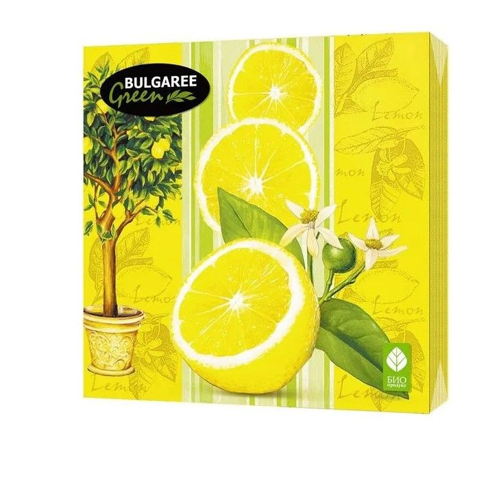 Бумажные салфетки BGREEN "Lemon", 33х33 см, 3 слоя, 20 шт #1