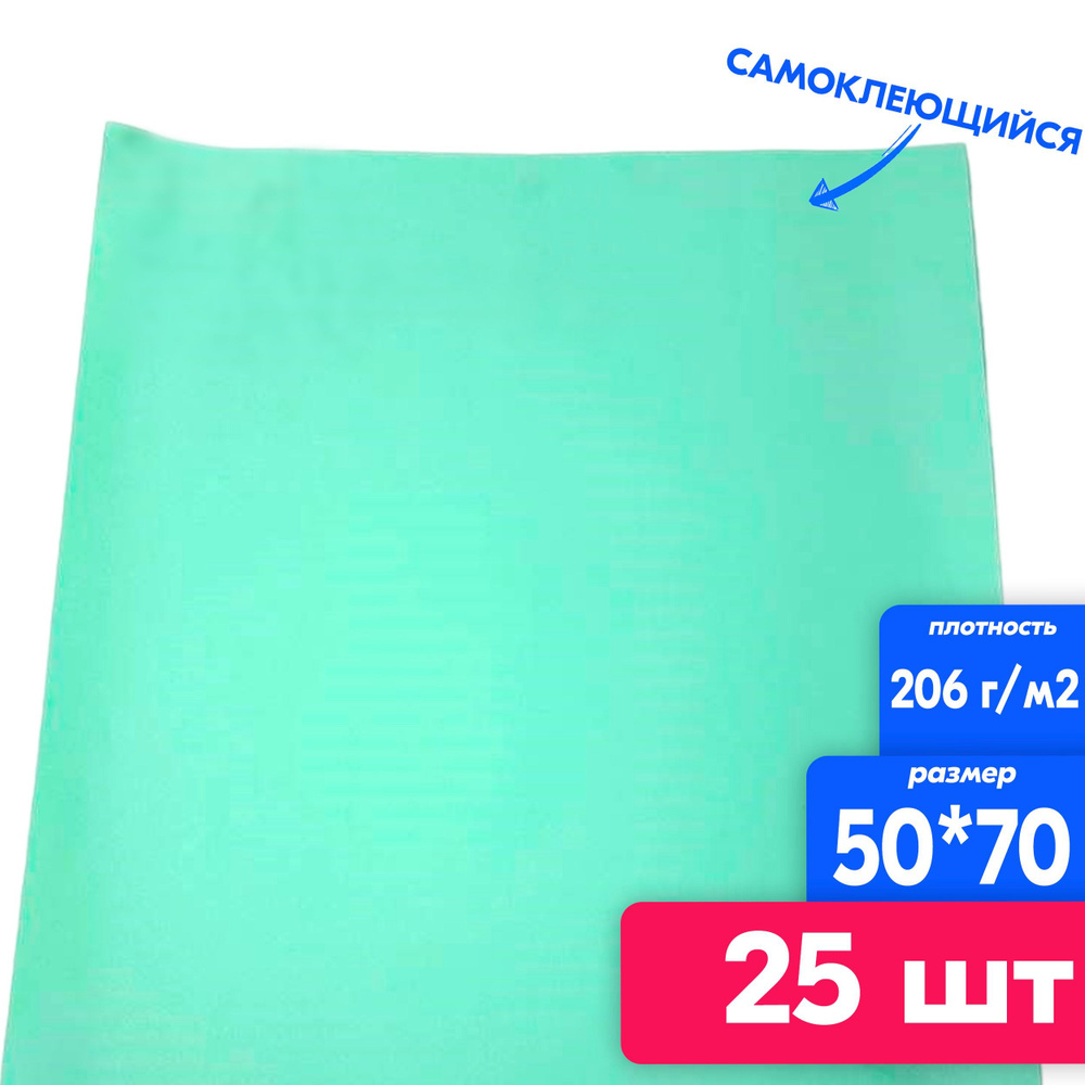 САМОКЛЕЮЩИЙСЯ цветной картон COLORPLAN, 25 листов, 50*70, 206 г/м2, светло-зелёный  #1