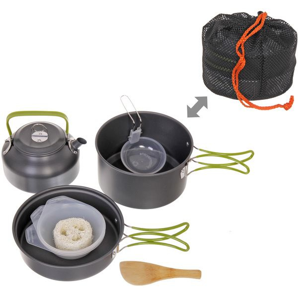 Набор посуды походной: котелок с крышкой-сковородой, чайник 0.8л Caps305  #1