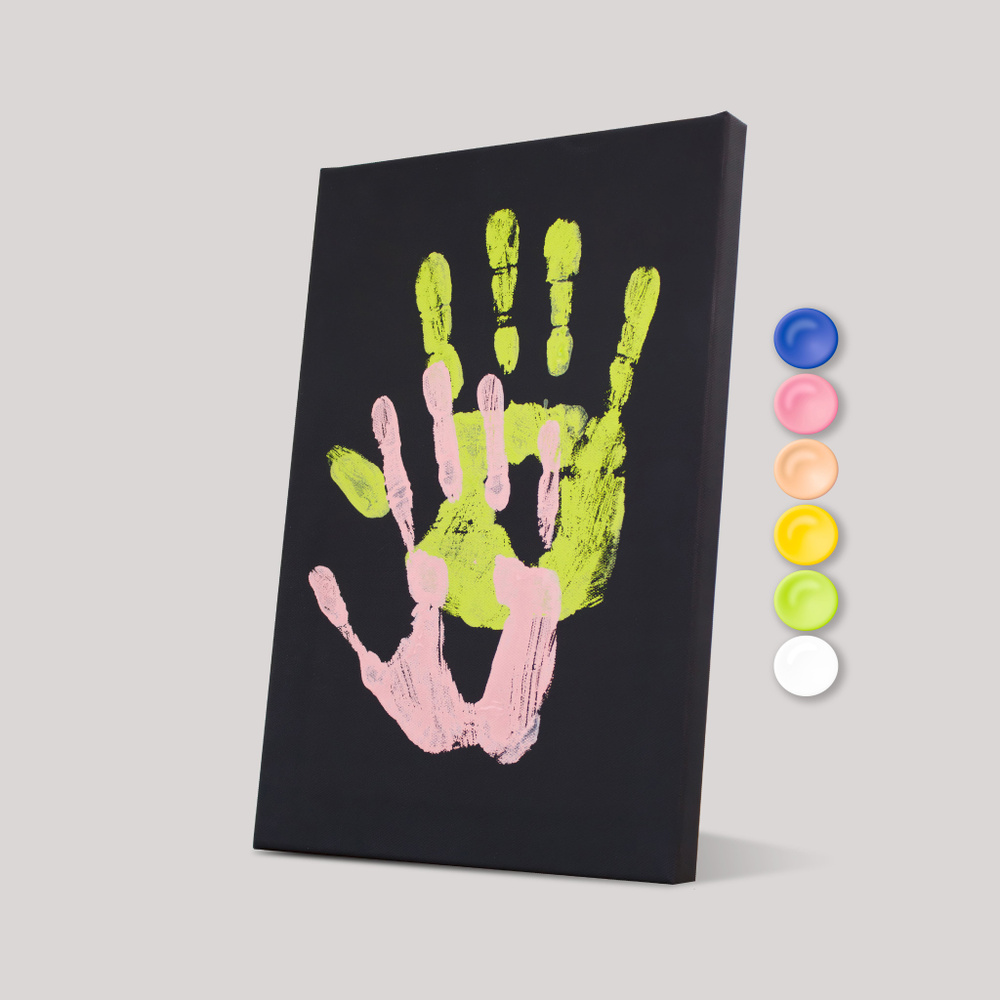 Набор для рисования Порадуй, для создания отпечатков рук, для семьи, чёрный холст на подрамнике и акриловые #1
