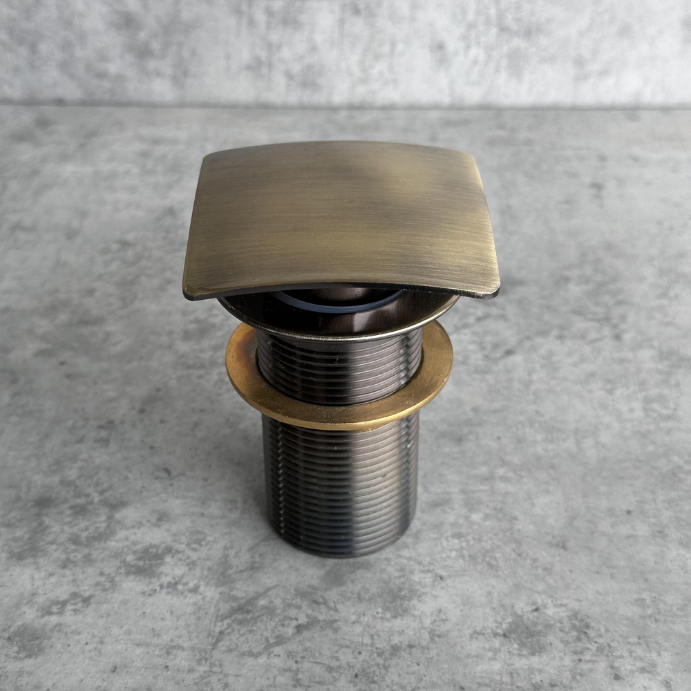 Донный клапан для раковины латунь CeramaLux металлический для умывальника бронза квадрат без перелива #1
