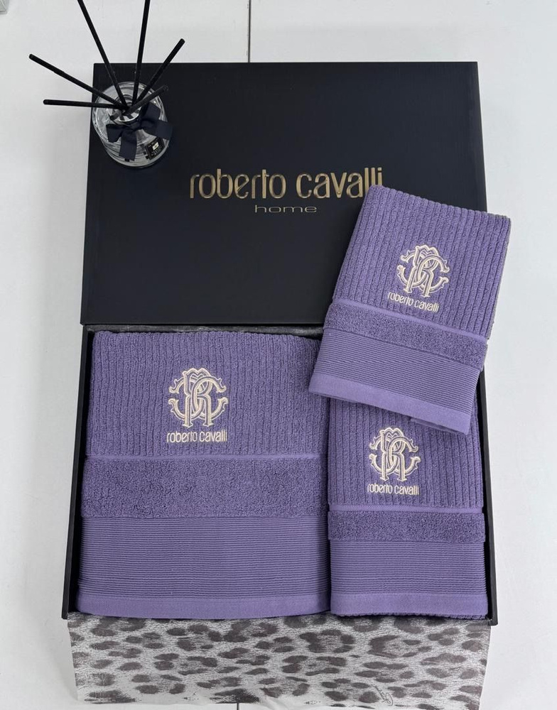 Roberto Cavalli Гостевое полотенце Весь мир моды, Махровая ткань, Хлопок, 30х40, 35x75, 90x160 см, фиолетовый, #1