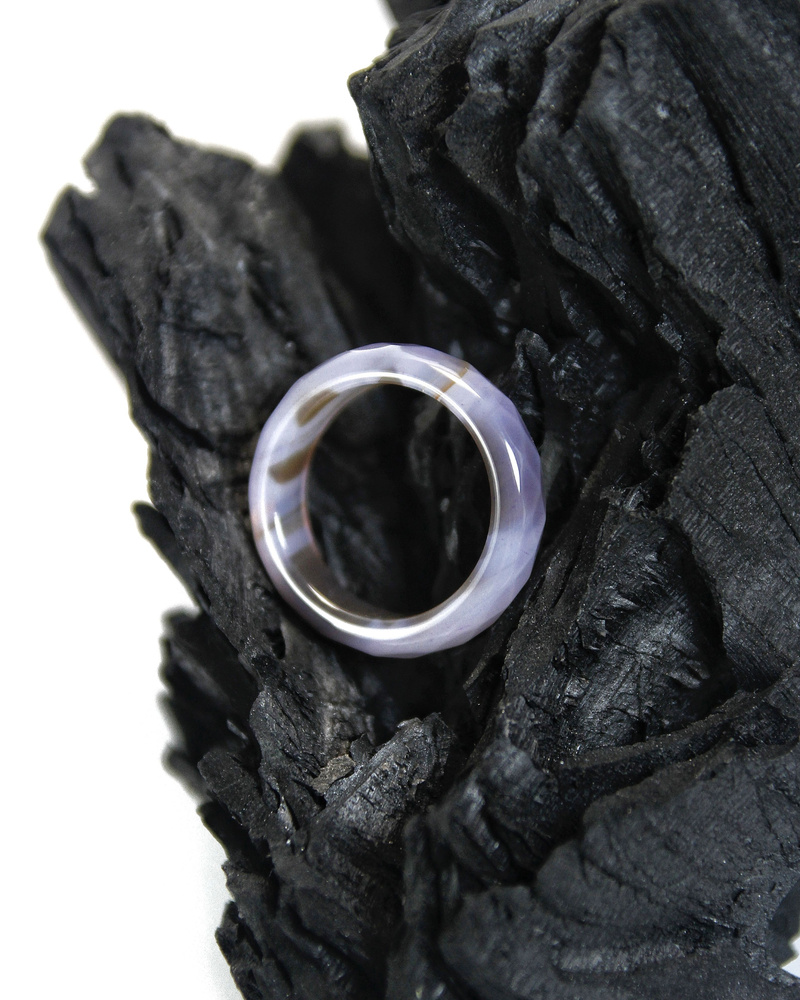 Кольцо Серо-голубой агат, граненое - размер 17-18, натуральный камень - защита от порчи, сглаза  #1