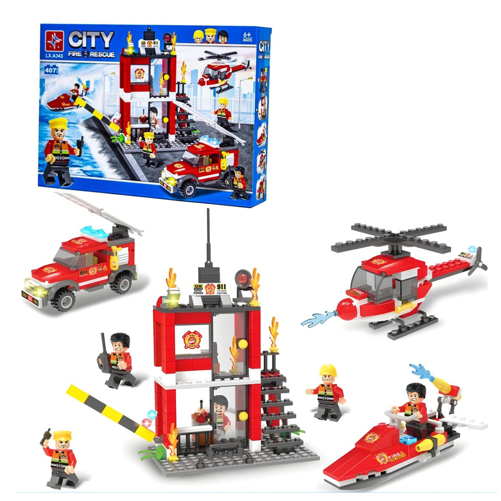 Конструктор Сити Пожарная станция, 407 деталей подарок для мальчика, большой набор, лего совместим, совместим #1