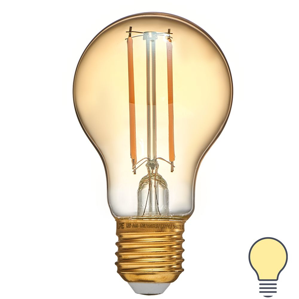 Лампа светодиодная филаментная Volpe E27 220 В 6 Вт груша прозрачная с золотистым напылением 500 лм, #1