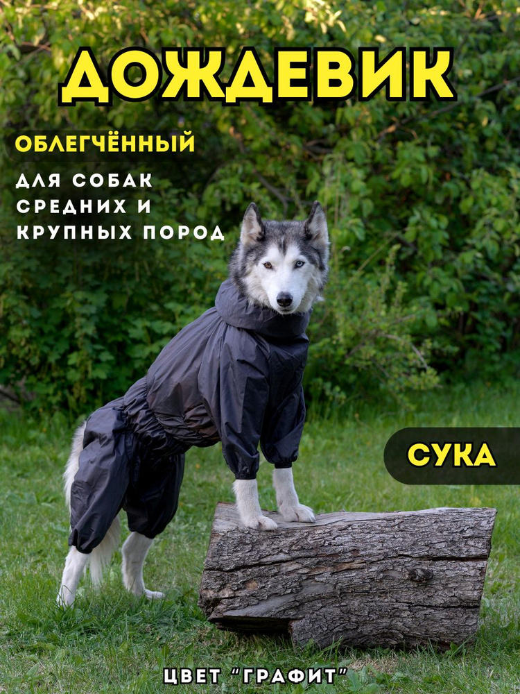 Комбинезон дождевик для собак крупных пород весна/лето, 55+ж (сука), графит, 4XL+  #1