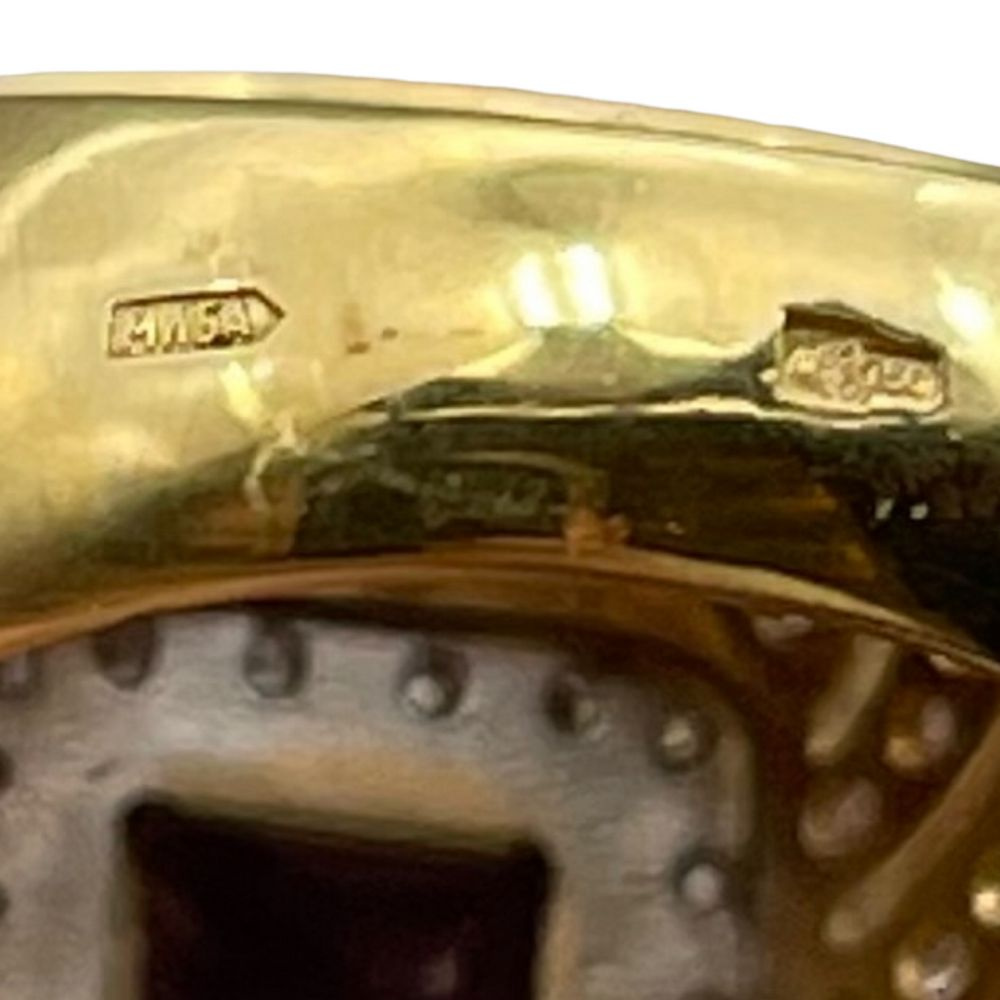 Золотое кольцо "Чалма" с аметистом и бриллиантами, золото 750 проба, 1980-1999 гг., Россия  #1
