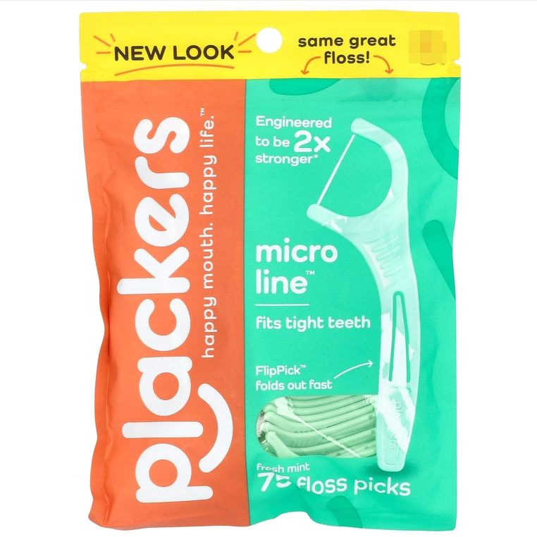 Plackers, Micro Line, зубочистки с нитью, свежая мята, 75 шт. #1