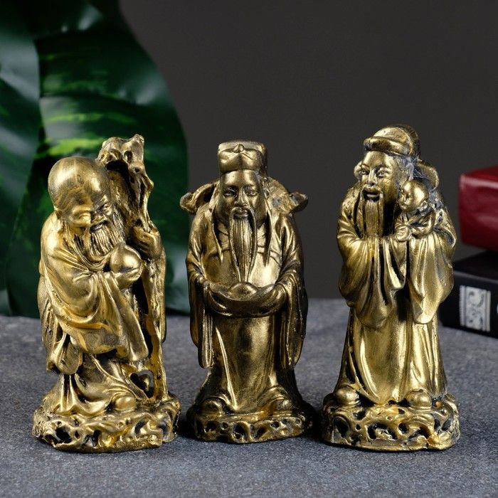 Декоративные фигурки Хорошие сувениры "Три восточных старца", цвет Состаренное золото, 3 шт  #1