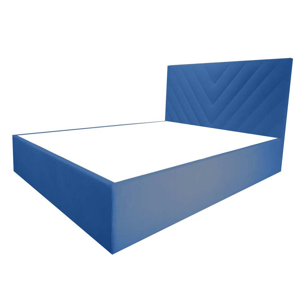 Двуспальная кровать Канди Эко 140x200 основание металлическое с ламелями велюр синий ножки 5 см  #1