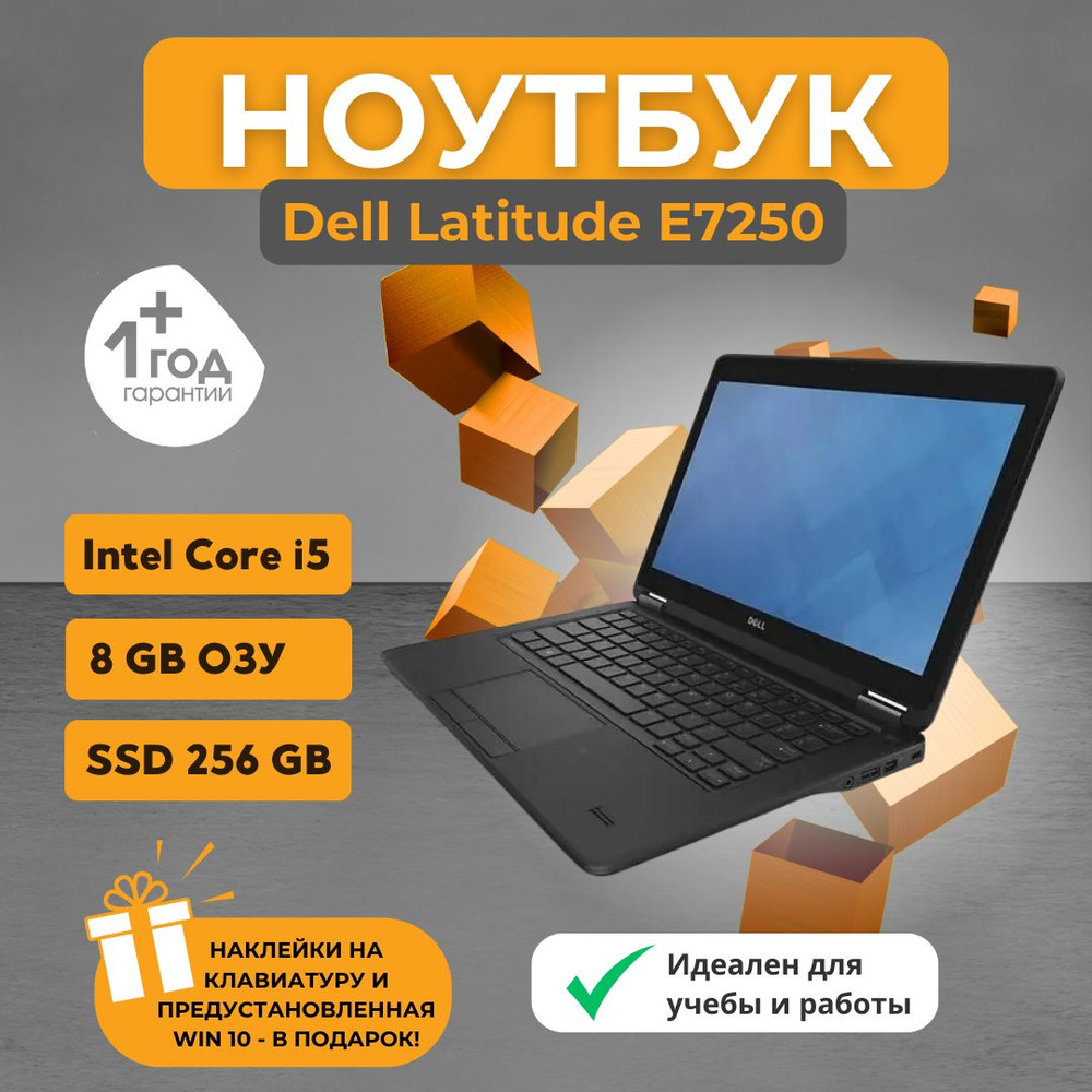 Dell Latitude E7250 Ноутбук 12", Intel Core i5-5300U, RAM 8 ГБ, Windows Pro, черный, Немецкая раскладка #1