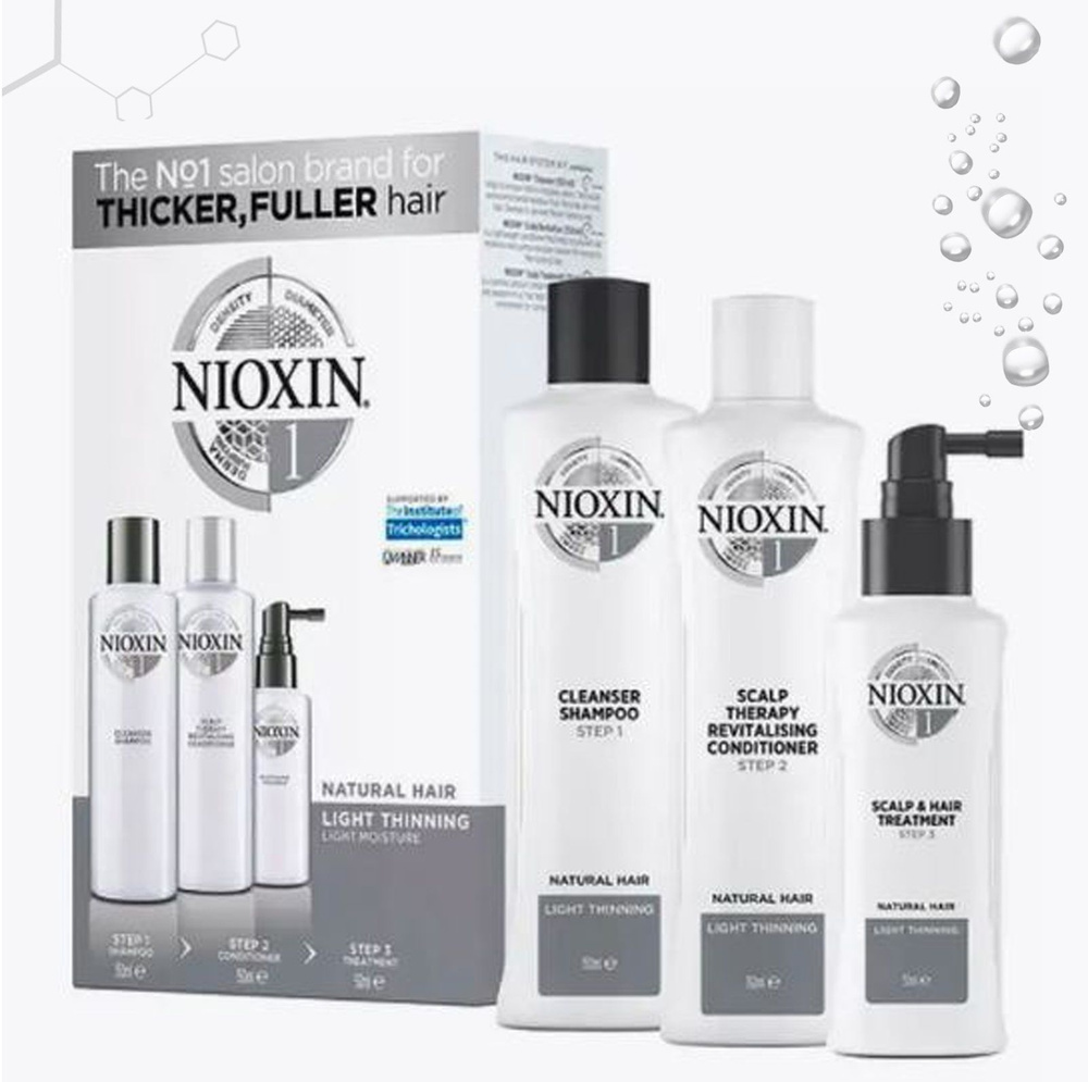 NIOXIN Набор для натуральных волос с легким истончением Система 1 - 3 флакона (Шампунь 150 мл + Кондиционер #1