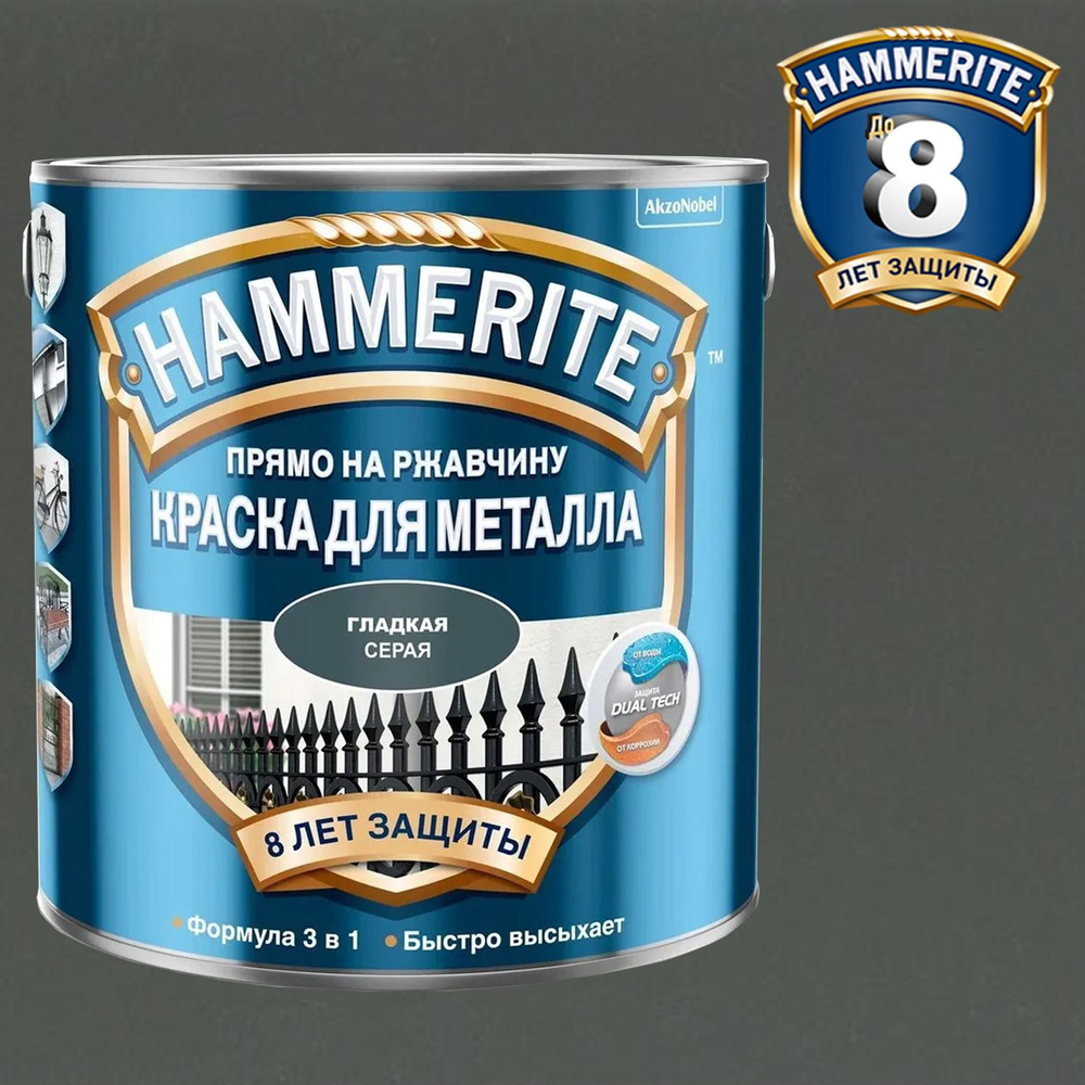 Краска для металлических поверхностей алкидная Hammerite гладкая серая 0,75 л  #1