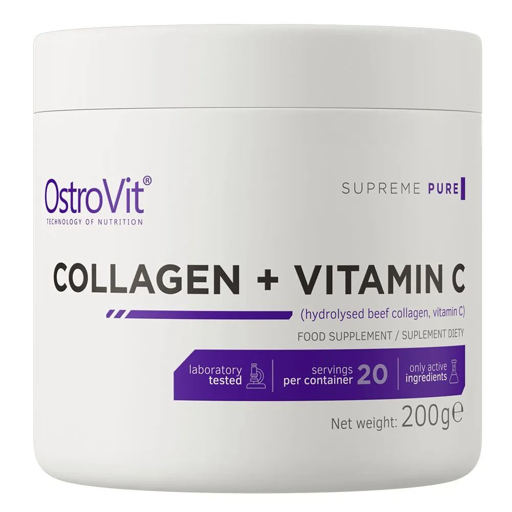 Коллаген говяжий с Витамином С Ostrovit Collagen + Vitamin C, порошок 200 г для костей, суставов и связок, #1