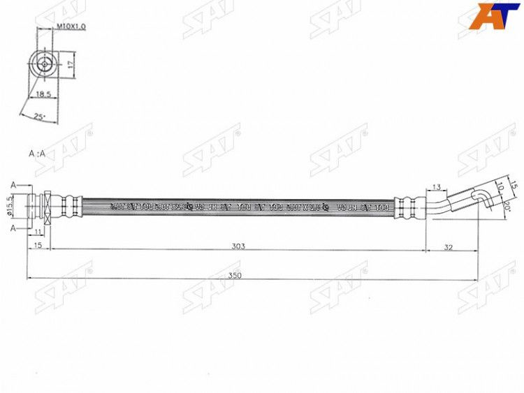 Шланг тормозной задний HYUNDAI IX35 09-/TUCSON 09-/KIA SPORTAGE 10- правый SAT ST-32-0036  #1