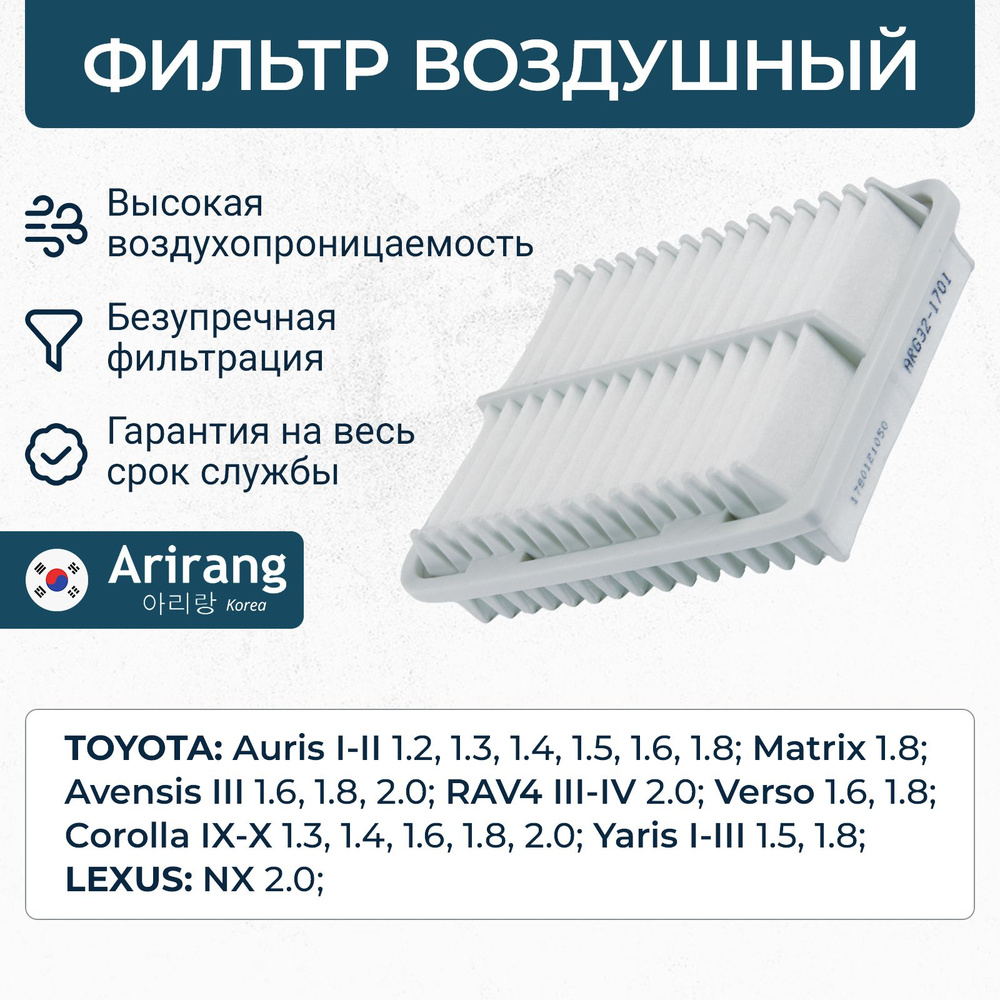 Воздушный фильтр для Toyota Auris 1-2, Matrix, Avensis 3, RAV4 3-4, Corolla 9-10, Yaris 1-3 / OEM 1780121050 #1