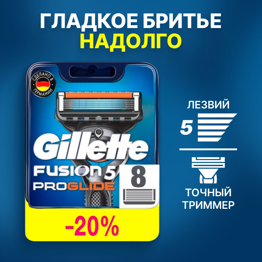 Сменные кассеты Gillette Fusion Proglide с 5 лезвиями для бритья, 8 шт / Лезвия для бритвы Джилет мужские #1