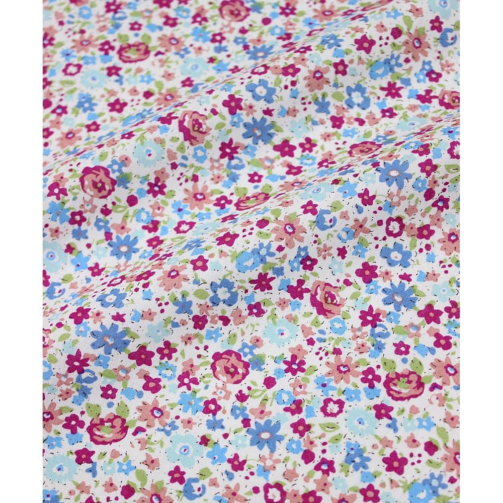 Ткань для шитья(2 м) Импорт. хлопок "Мелкая акварель (коралловые, голубые цветы)", ВИД2, ш.1.48м, хлопок-100%, #1