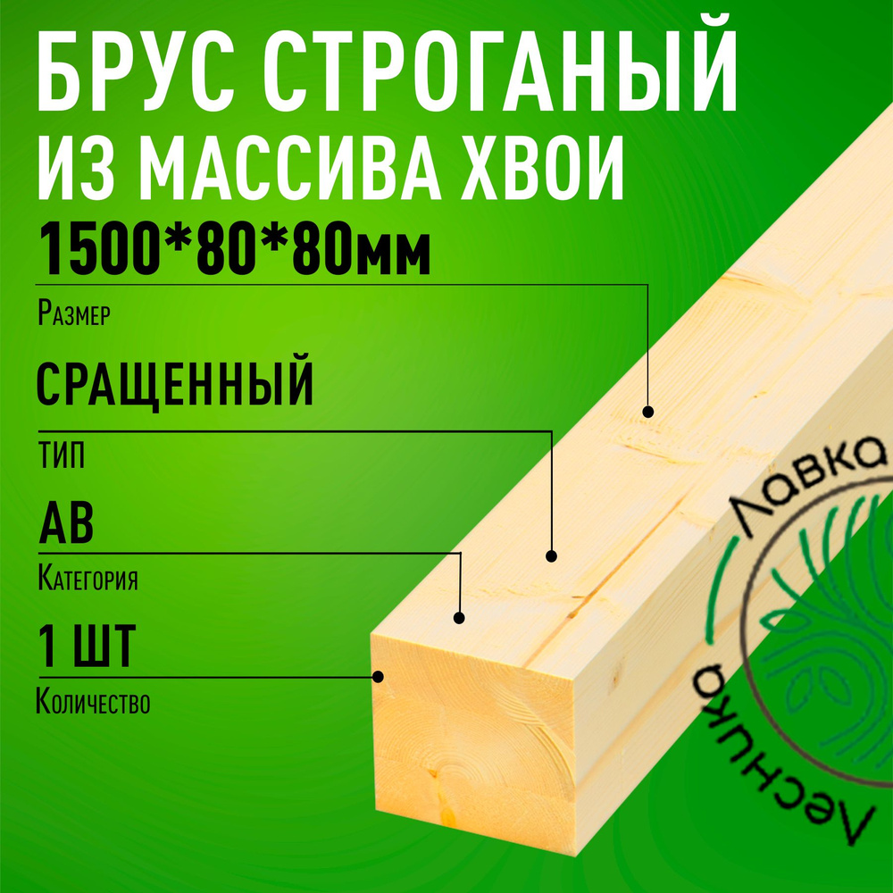 Брус деревянный строганный 1500х80х80мм Хвоя 1 сорт #1