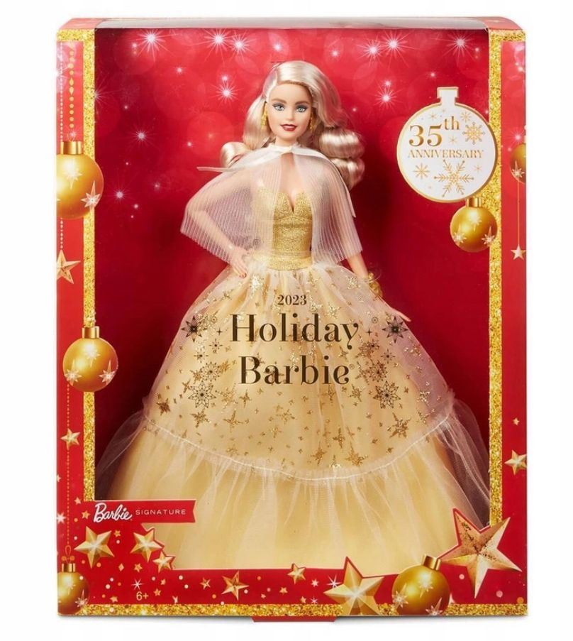 Кукла Barbie Mattel Signature - Фирменная рождественская кукла Барби 2023 блондинка в золотом платье #1