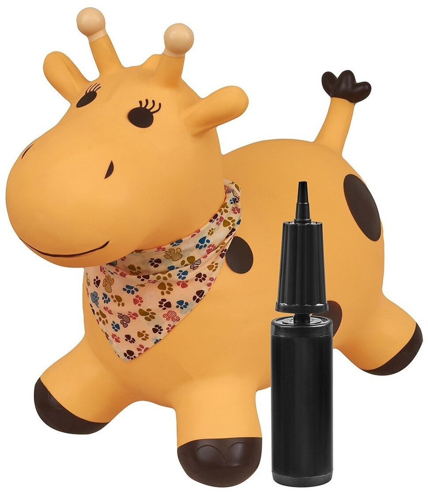 Прыгун Желтый жираф Лола, детская надувная развивающая игрушка-тренажер (в комплекте с насосом и платком-банданой) #1