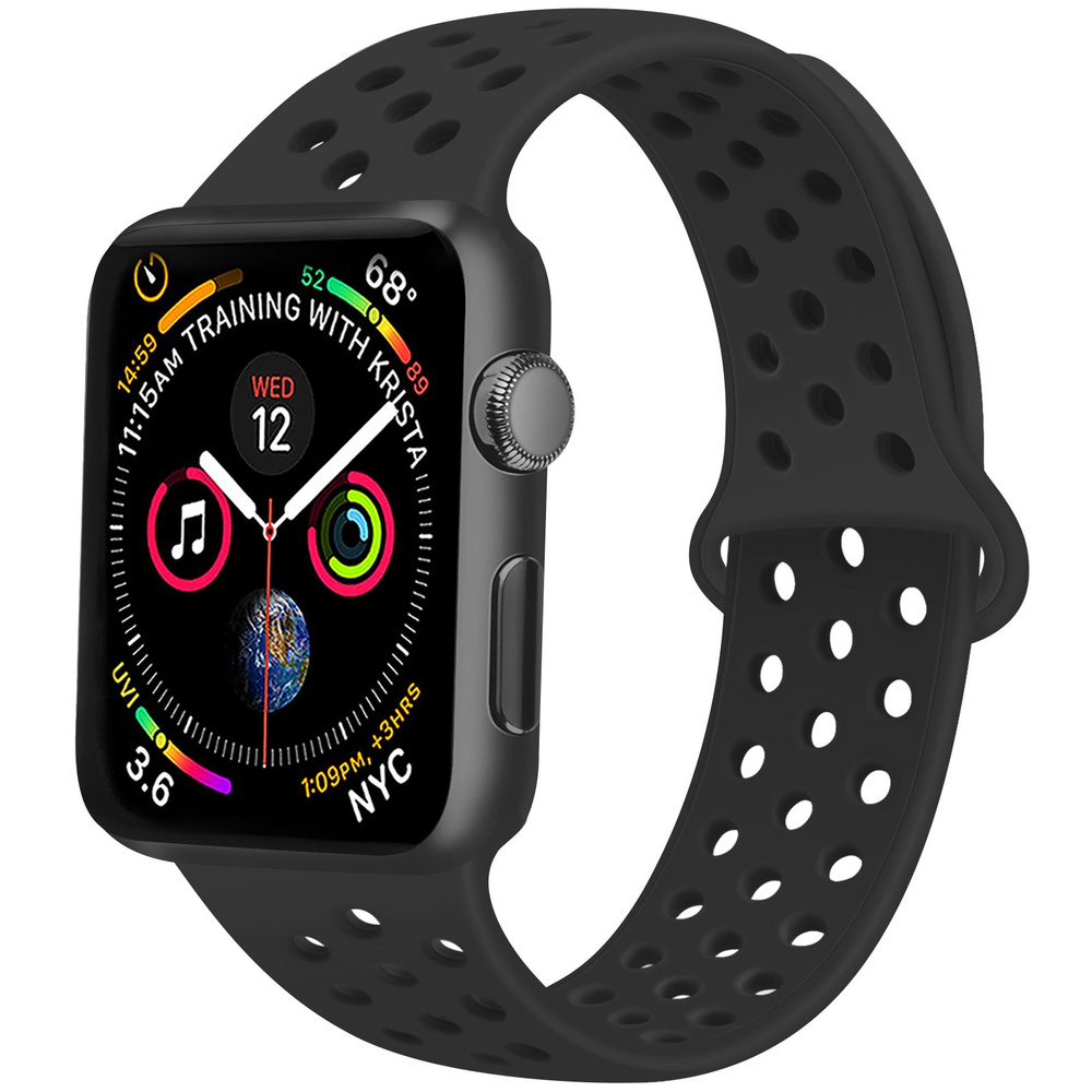 Спортивный дышащий ремешок для часов Apple Watch Series Ultra 9 8 7 6 5 4 3 2 1 SE, мягкий силиконовый #1