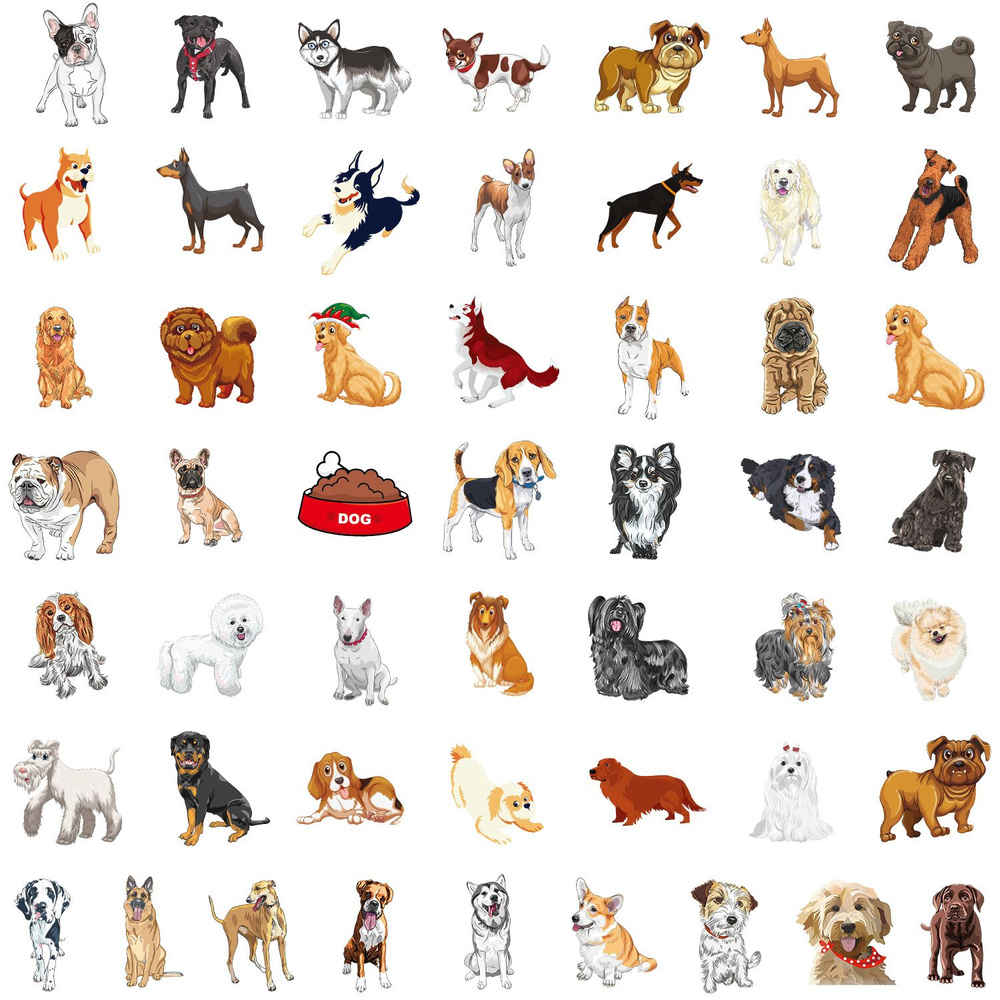 Набор многоразовых наклеек стикеров Домашние любимцы, собаки, щенки и песики, 50 шт  #1