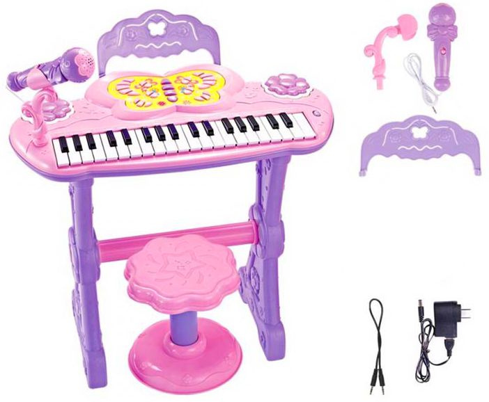 Набор детский музыкальный синтезатор со стулом и микрофоном, пианино 37 клавиш, 48х45х23 см  #1