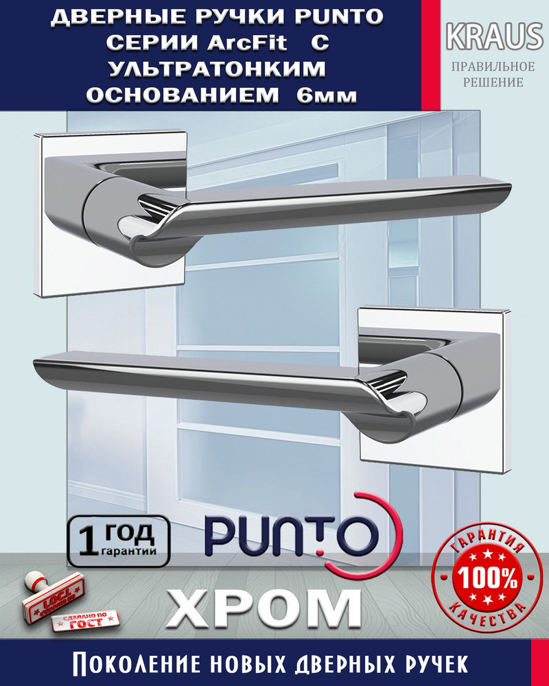 Ручка Punto раздельная K.ARC.Q52.STEP CP-8 хром на тонком основании для межкомнатных дверей.  #1