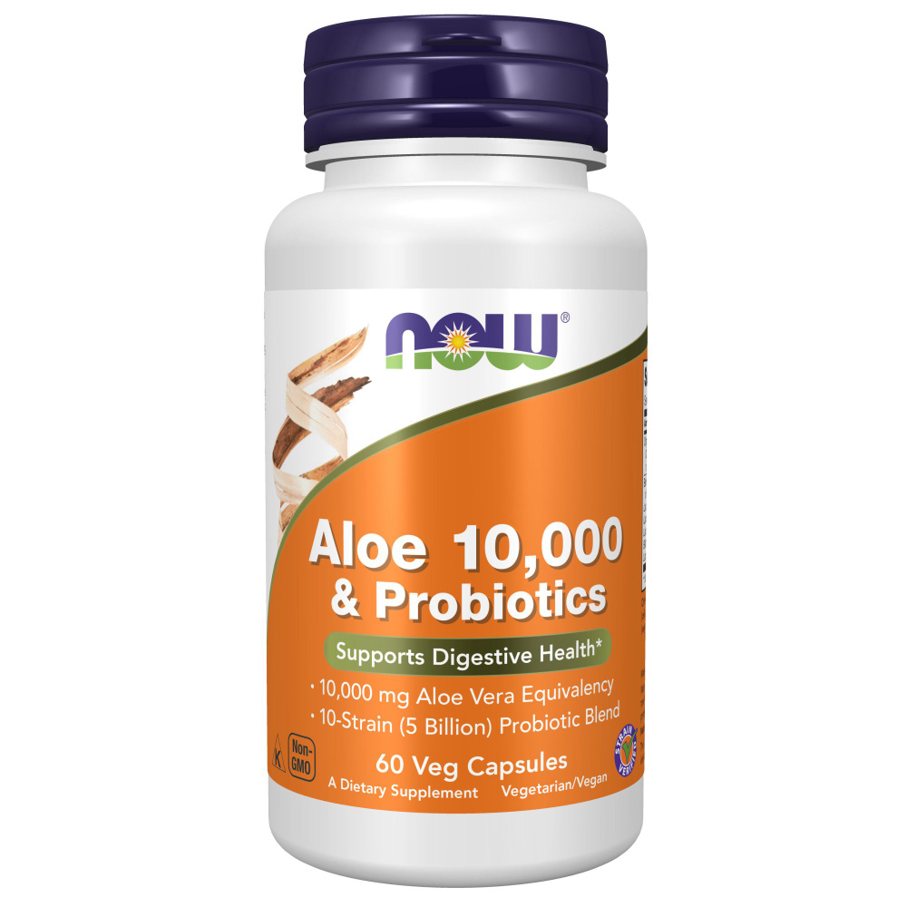 NOW Aloe Vera, Алоэ Вера 10000 с Пробиотиками, 60 капсул #1