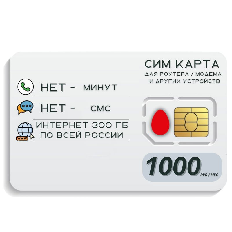 SIM-карта Сим карта Безлимитный интернет 1000 руб. в месяц 300ГБ для любых устройств MBTP23MTS (Вся Россия) #1