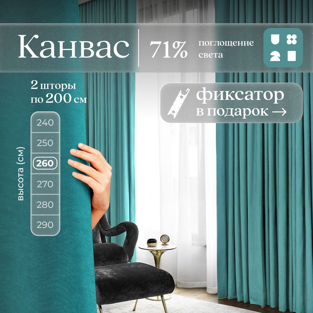 Комплект 2 шторы по 200 х 260 см для гостиной и спальни из плотного турецкого канваса, размер M: 400 #1