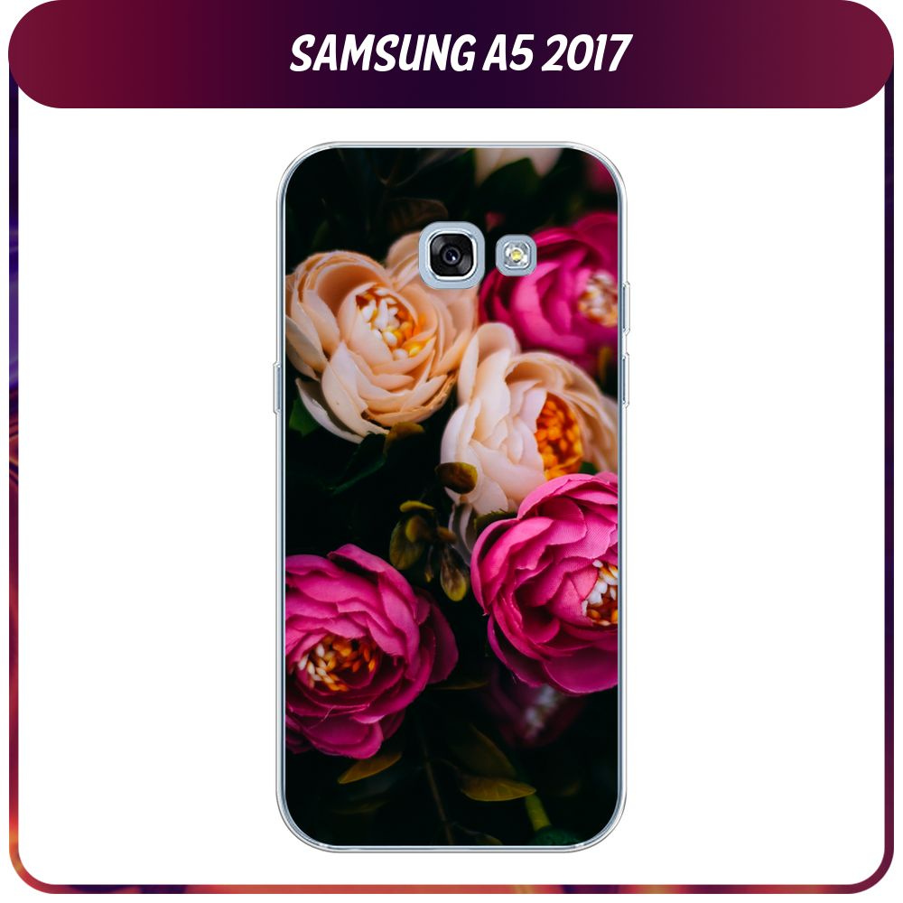 Силиконовый чехол на Samsung Galaxy A5 2017 / Самсунг A5 2017 - "Розовые пионы на черном"  #1