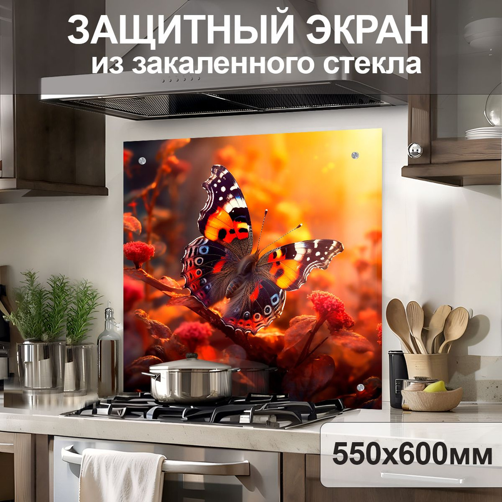 Защитный экран для плиты 600х550 мм. Стеновая панель для кухни. Фартук для кухни на стену  #1